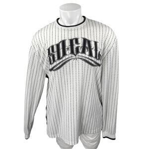 SoCal Men's White Black Logo Pinstriped Long Sleeve Jersey T Shirt Tee Top Sz XL